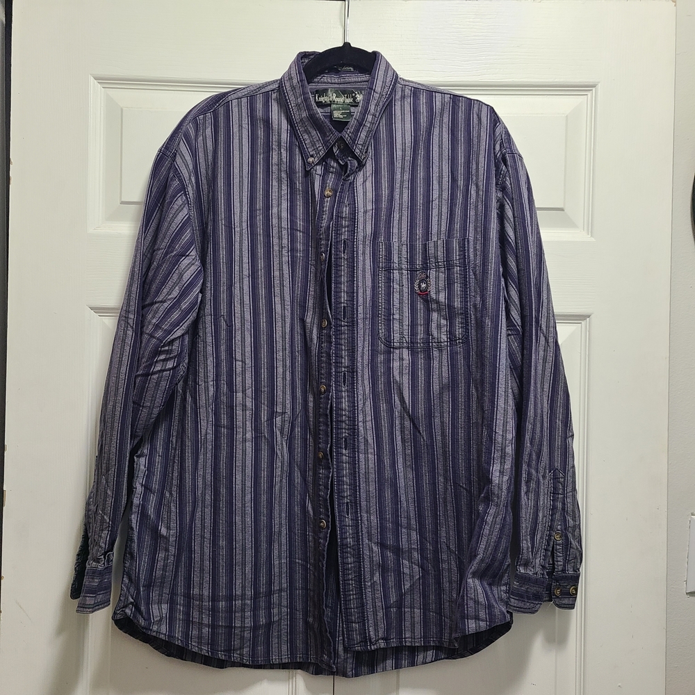 vintage Knights of Round Table‎ Men's Casual Striped Button-Down Shirt Large